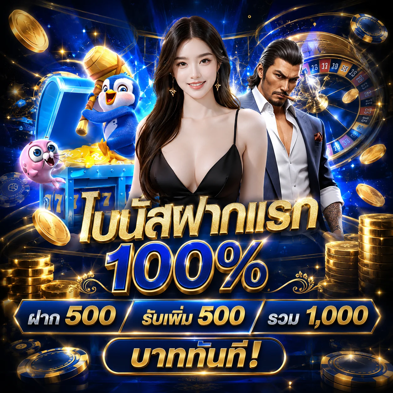 	โบนัสสมาชิกใหม่ 100% เมื่อฝากครั้งแรก